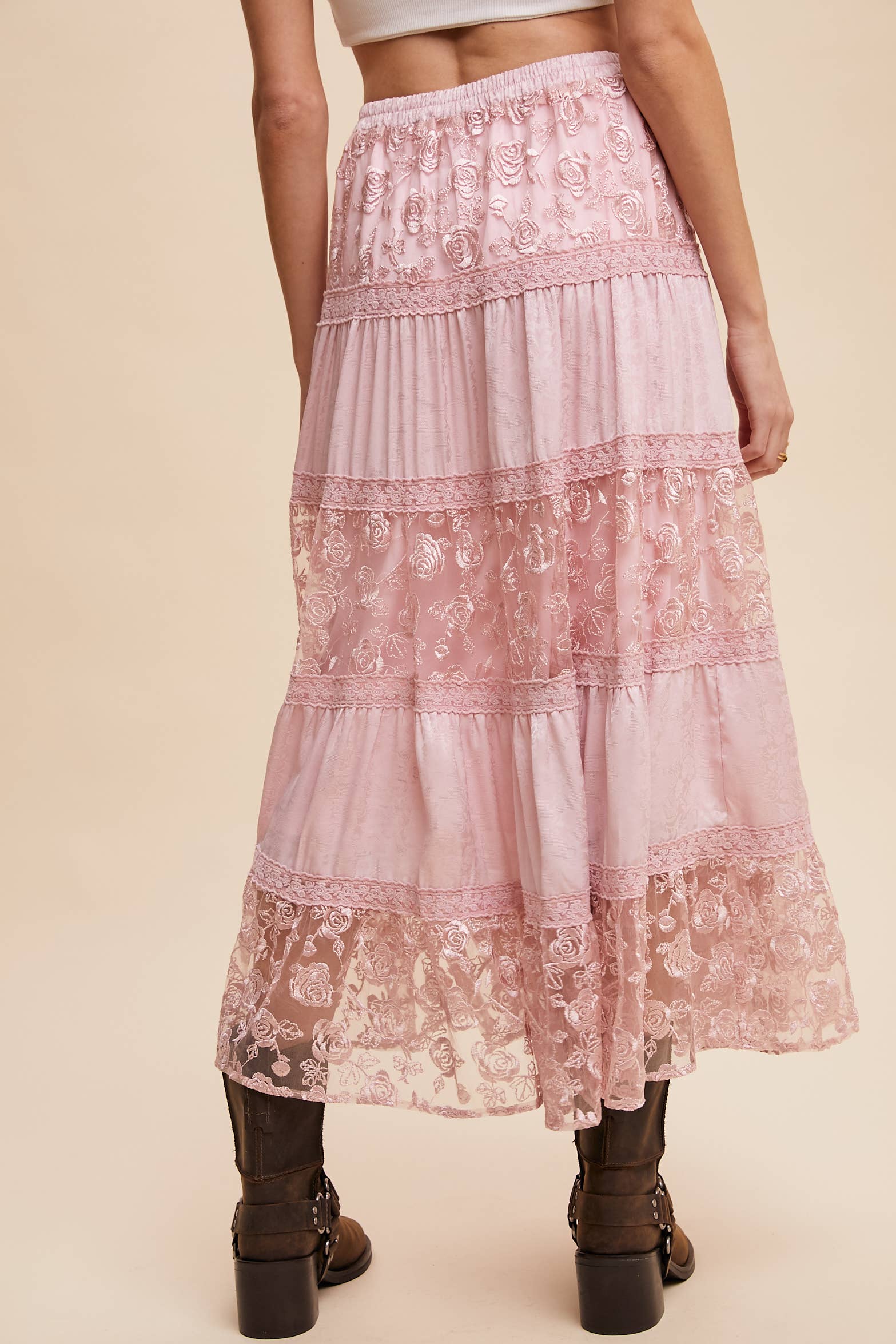 Listicle - Vente Jupe – femme - Jupe longue à volants brodée de fleurs4