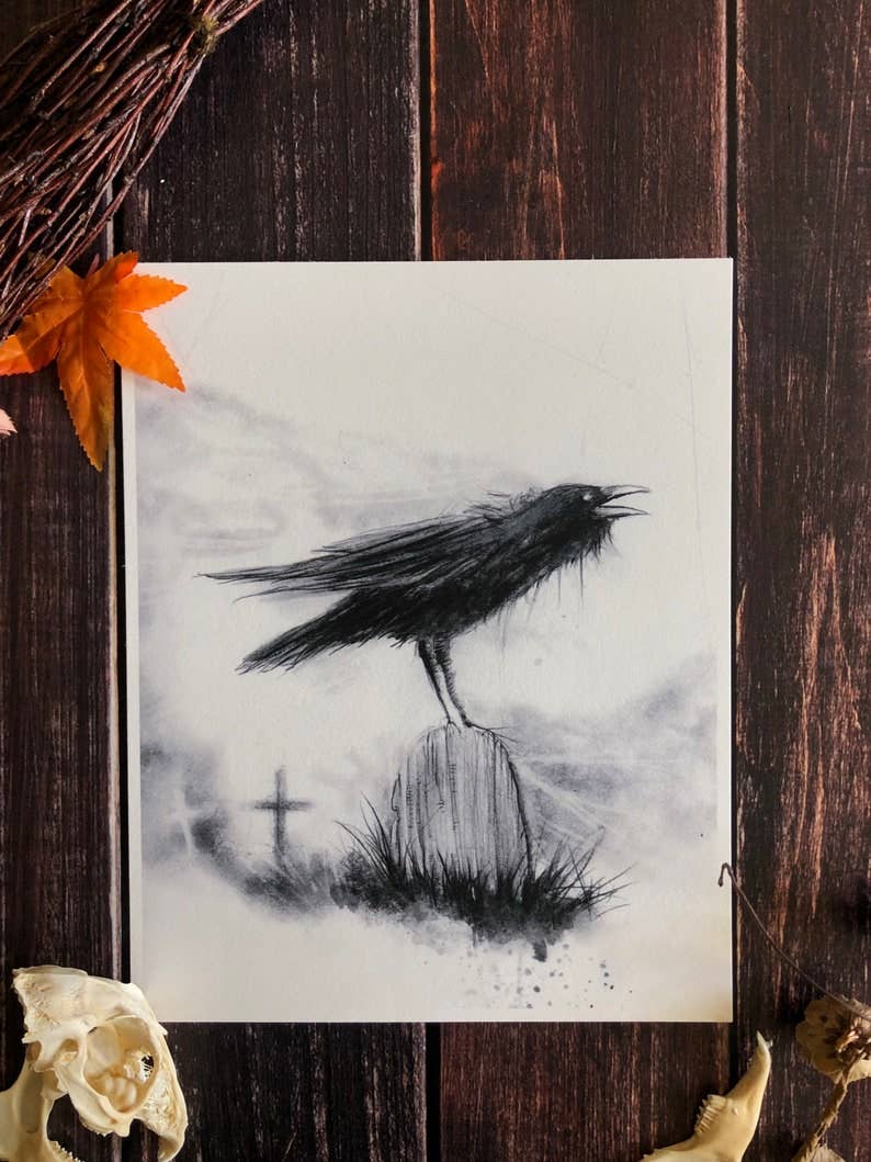 Andy Sciazko Art - Wholesale Art Print - Crow Omen- Witchy Halloween Print-Occult Decor