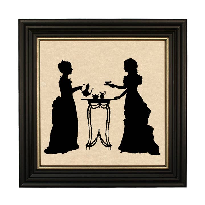 Hælde en kop te vintage papirklip silhuet, 8"x 8" for engroshandel hos Madison Bay Co. - Historical Home Decor Reproductions