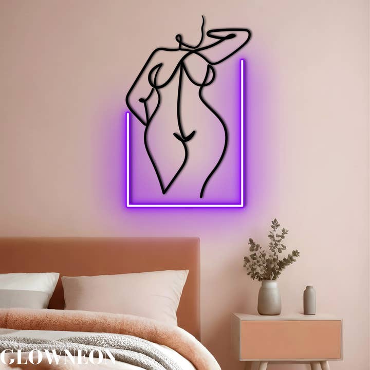 Nude Curvy Woman Line Art Prints, Body Positive Line Drawing for wholesale by Glow Neon