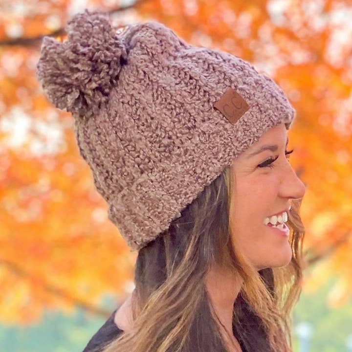 Olive & Pique - Wholesale Beanie - Women's - Chenille Pompom CC Beanie, Ultra Soft Plush, OSFM5