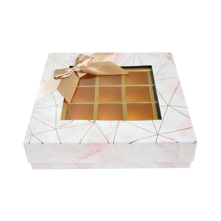 Emartbuy - Wholesale Gift box - Chic Geometric Marble Truffle Design Gift Box with Display Window - 25 compartments1
