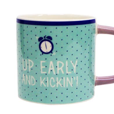 Up early Türkisfarbener Steinemaille-Tasse, 320 ml für den Großhandel von Silly Design