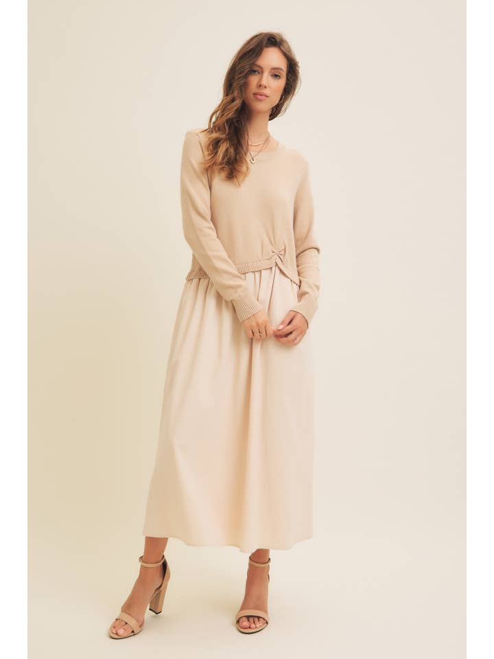 in february - Wholesale Dress - Women's - MIXED MEDIA TWOFER SWEATER MIDI DRESS