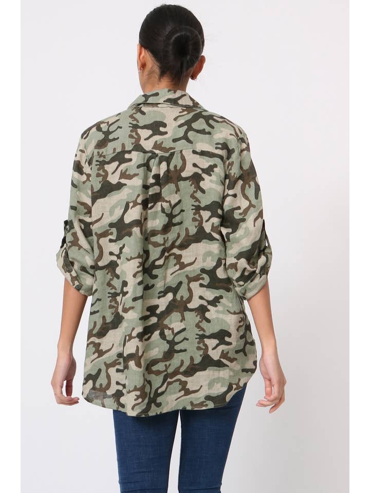 LÉA & LUC - Wholesale Tunic - Women's - 100% linen camouflage print blouse REF.1446