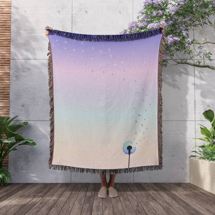 3dRose - Vente Plaids - 3dRose, Fleur de pissenlit girly avec graines volantes dans un lever de soleil lilas violet, Couverture2