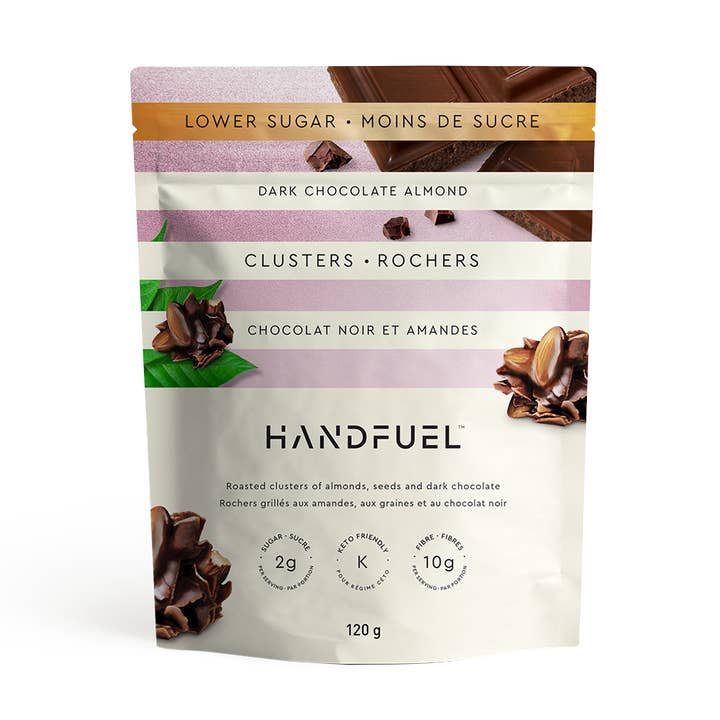 Dark Chocolate Almond Clusters 150g x 12 for wholesale by HANDFUEL