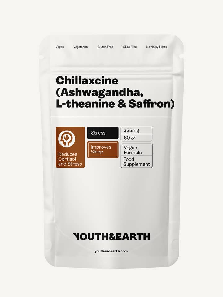 CHILLAXCINE (Ashwagandha, L-theanin & Safran) – 335 mg x 60 kapsler for engroshandel hos Youth & Earth