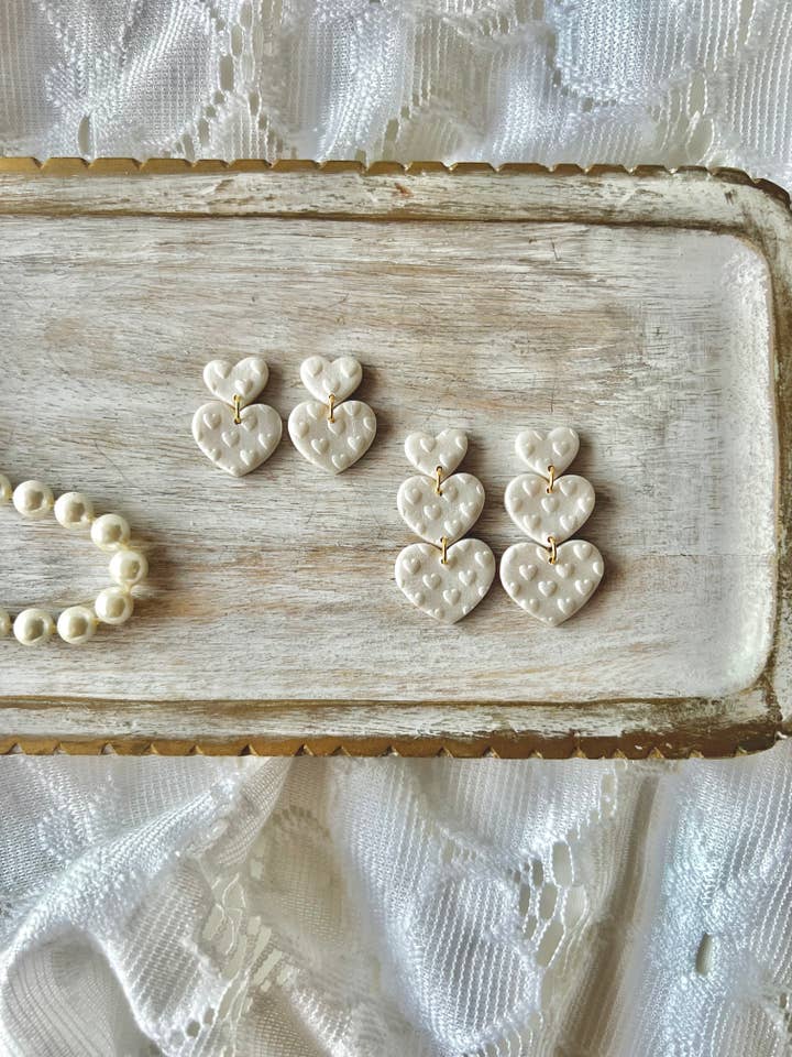 Heart Stack Earrings, Valentine's Clay Earrings for wholesale by SeizeTheClayJewelry