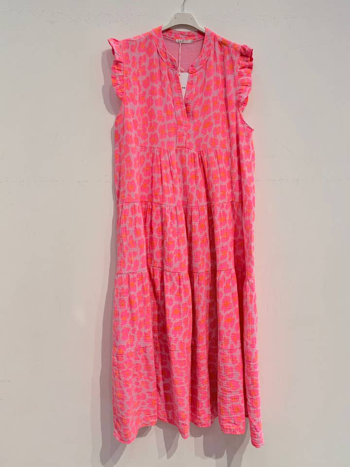 NOELINE - Wholesale Dress - Women's - Printed cotton gauze dress 25670-BIG LEOPARD