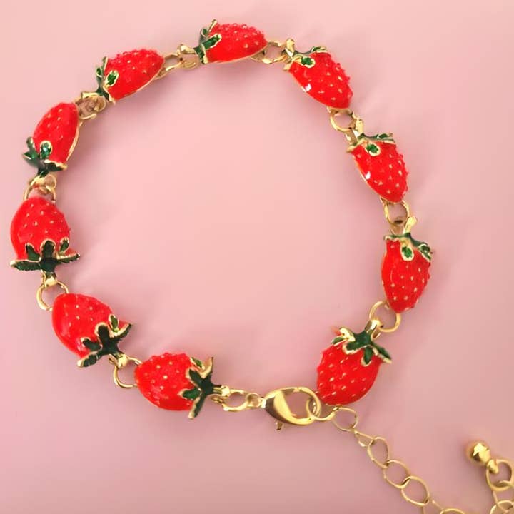 Wild & Free - Wholesale Charm/Dangle Bracelet - Pulsera de fresa, pulsera de esmalte y acero2