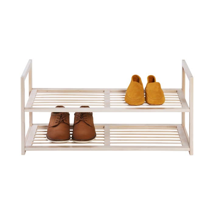 2-Tier Stackable Bamboo Shoe Rack, White Wash for wholesale by Honey-Can-Do