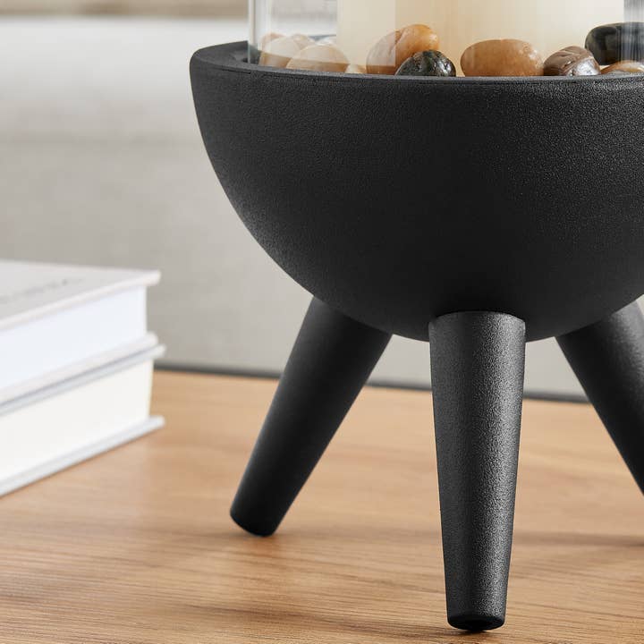 Danya B – wholesale Candle holder – Molta Modern Black Metal Pedestal and Glass Candle Holder2