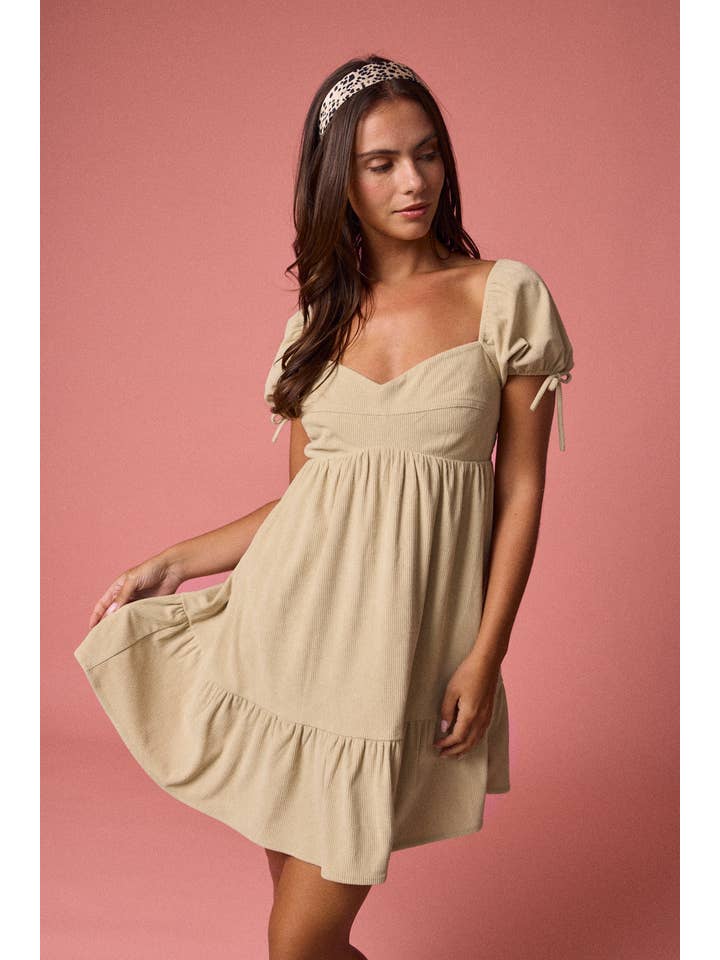 Taupe PD19024 - Sweetheart Puff Sleeve Dress for wholesale on Faire