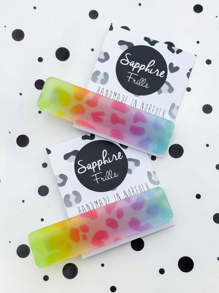 Ombre Rainbow Leopard Print Rectangle Acrylic Hair Clip for wholesale by Sapphire Frills Ltd