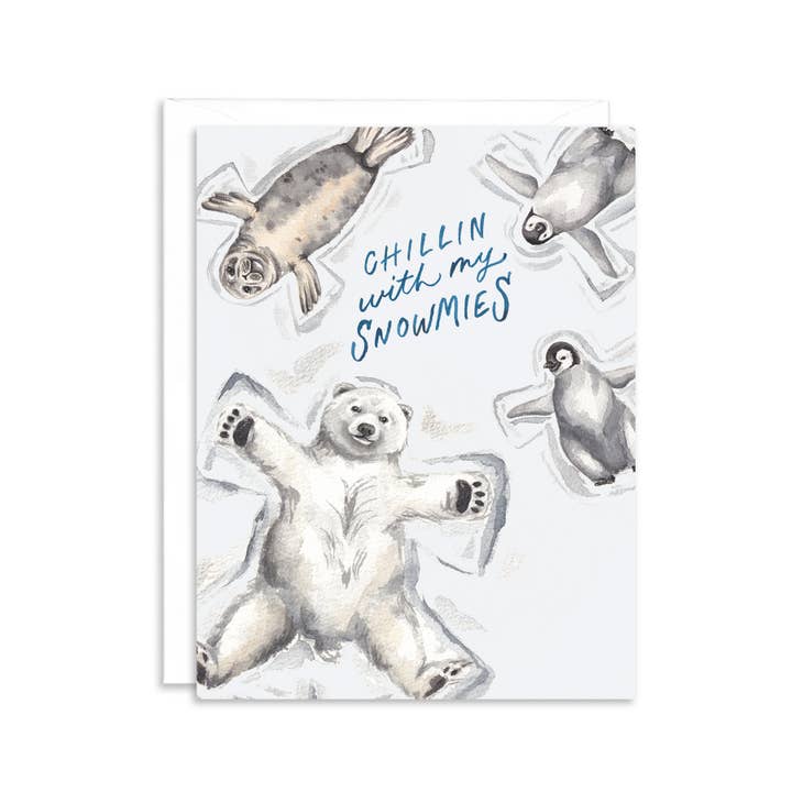 Chillin' With My Snomies Winter Holiday Greeting Card for wholesale by Paper Betty