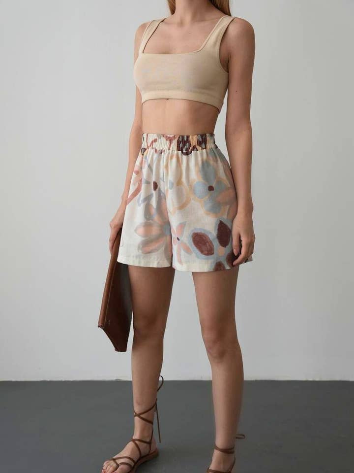 Linen Blend Floral Shorts – Lightweight Summer Essential for wholesale by SoulofMu