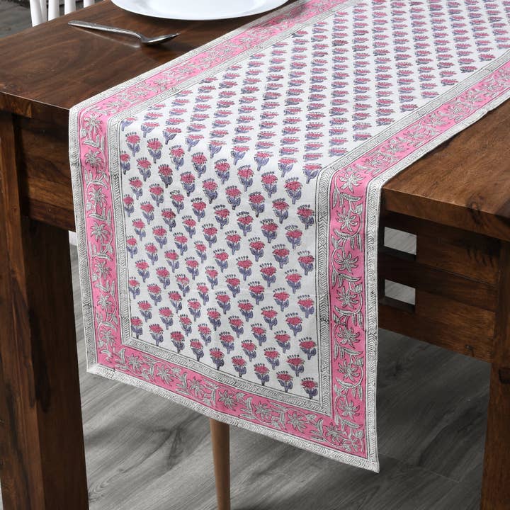 Cotton Block Print Table Runner - Pink Sapphire for wholesale by Cotton Print Club