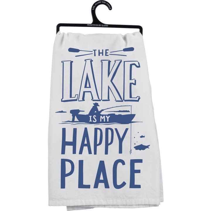 Primitives by Kathy - Wholesale Tea Towel - Lake Is My Happy Place Kitchen Towel