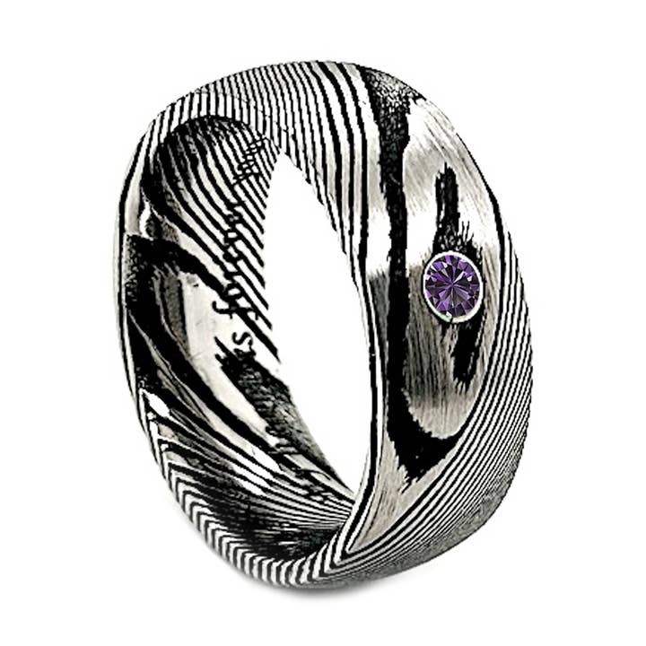 rings paradise - Wholesale Engagement Ring - Damascus Steel Amethyst Mens Wedding Anniversary Ring0
