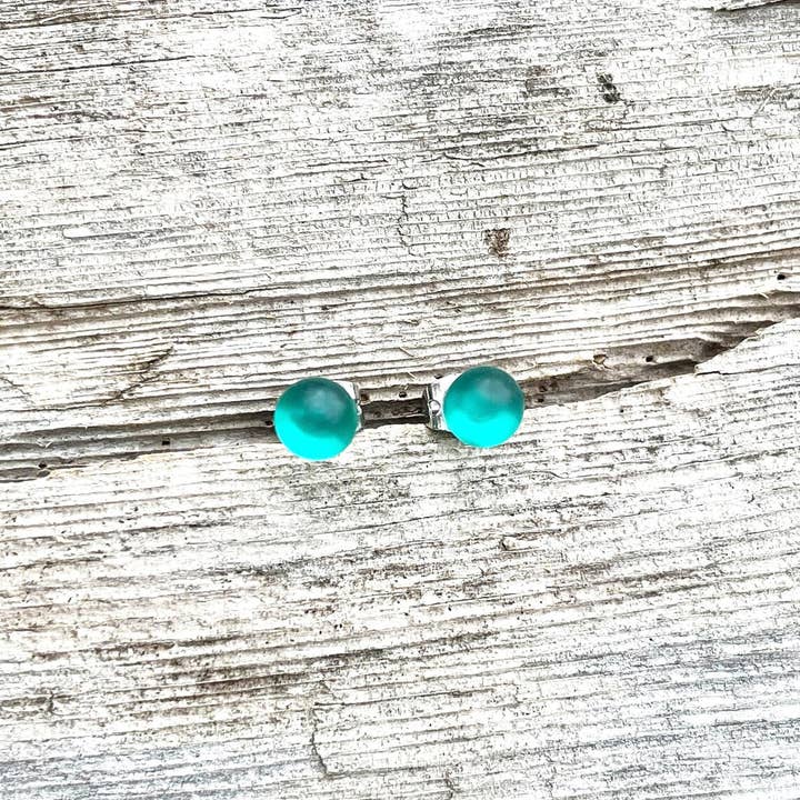 Flame Work Designs - Glass Jewelry - Wholesale Stud/Post Earrings - Sea Glass Jewelry - Teal Glass Stud Earrings7