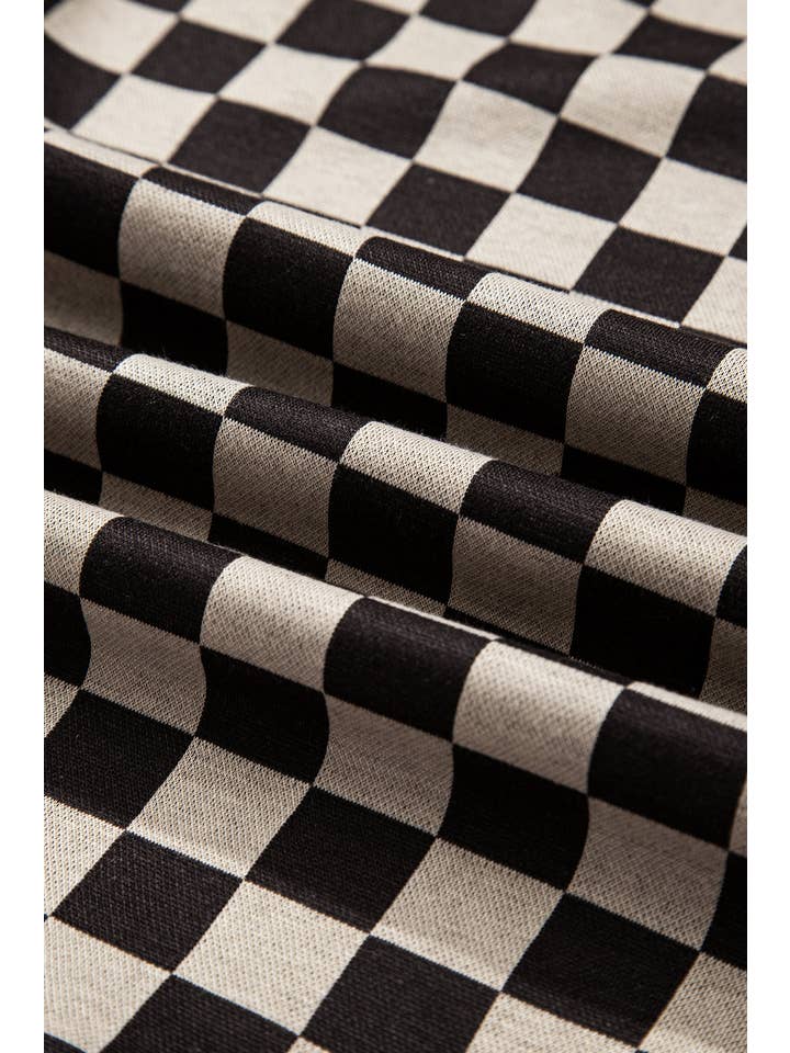 Khaki Checker Patchwork Long Sleeve Top for wholesale on Faire5