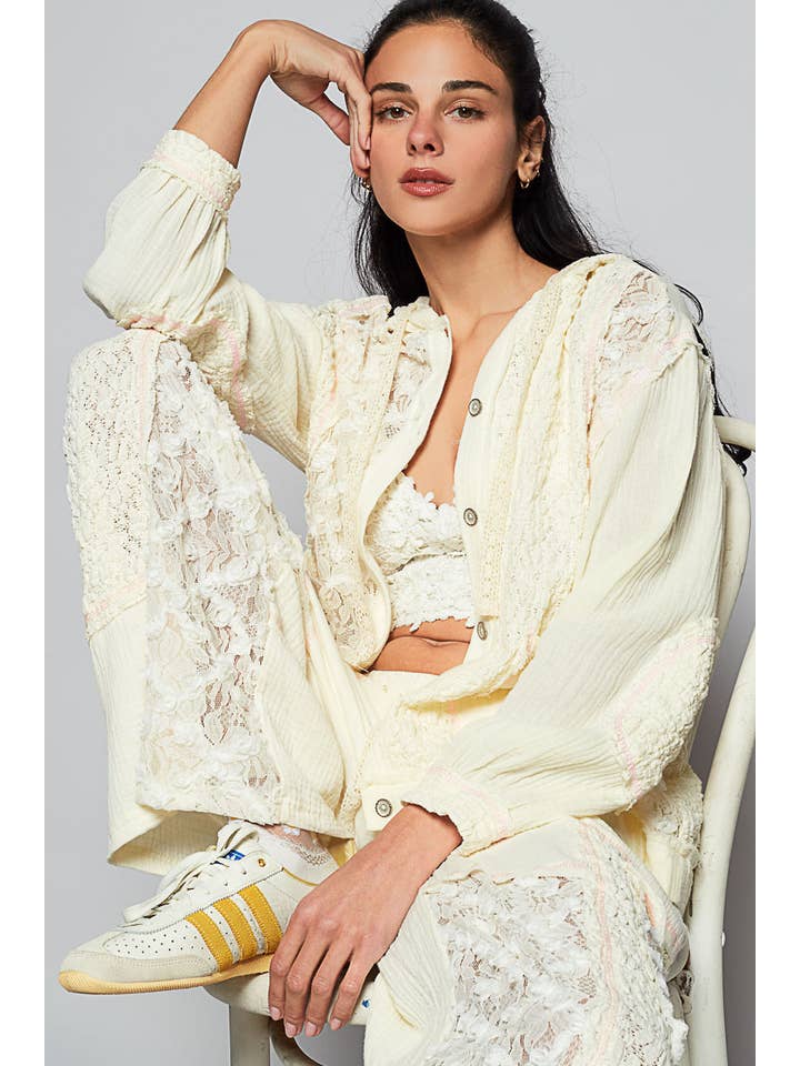 Pol Clothing - Wholesale Jacket - Women's - Balloon sleeves lace solid knit hoodie jacket SALE