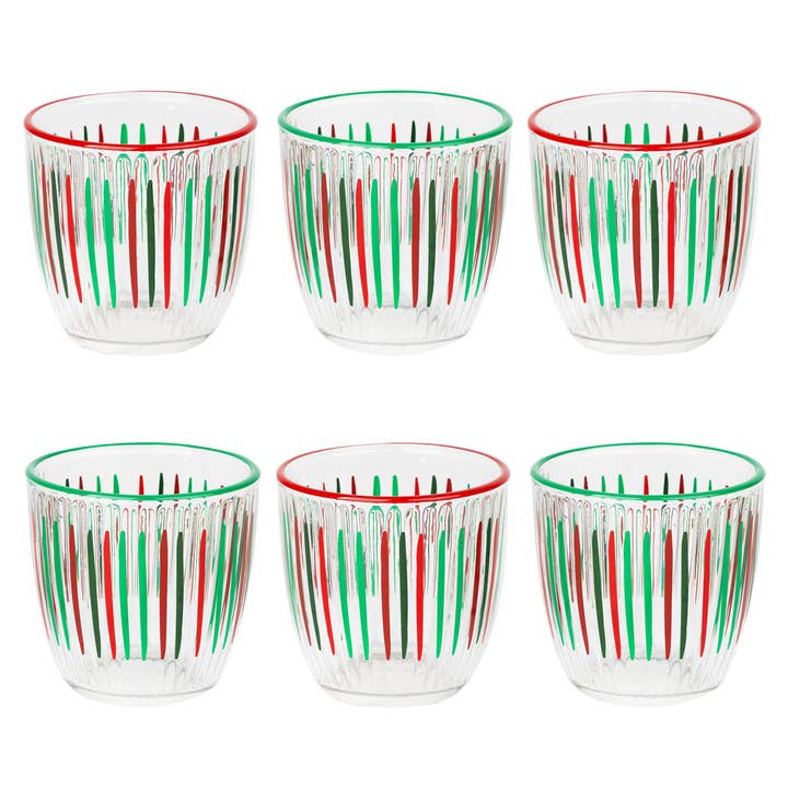 Talking Tables USA - Wholesale Insulated Mug/Tumbler - Red & Green Striped Glass Tumblers | Christmas Tumblers |