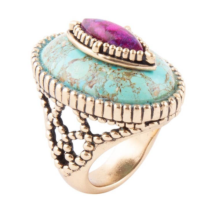 Barse Jewelry – wholesale Cocktail/Statement Ring – Staplad sten turkos ring