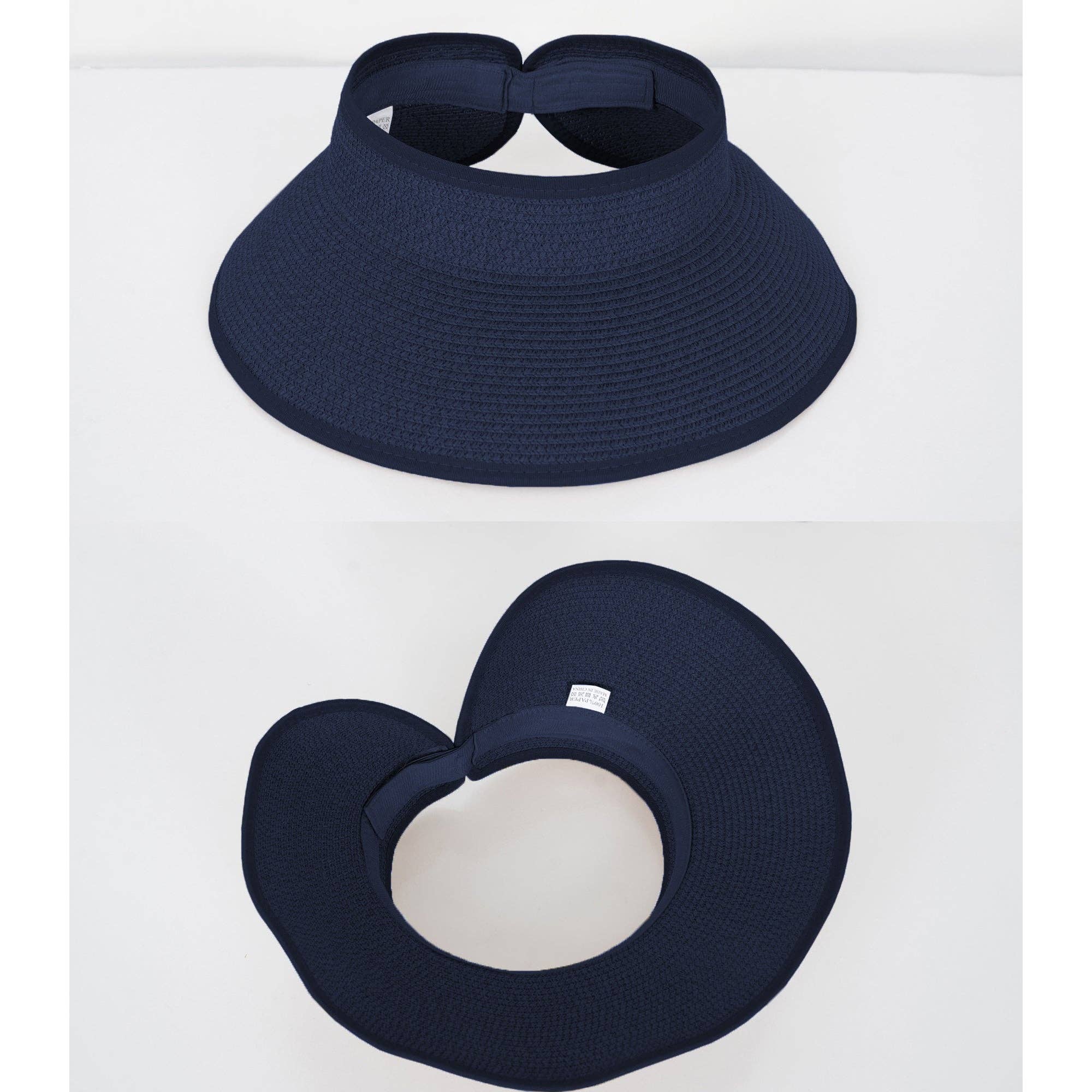 AK Brand – wholesale Visor – Women's – Wide Brim Roll-Up Straw Sun Visor Packable Beach Hat UV5