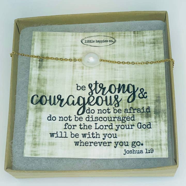 Little Happies Co - Wholesale Beaded/Pearl Necklace - Be strong and courageous, Joshua 1:9, Christian jewelry, Encouragement gift, sympathy gift, cancer gift, grief, depression, Bible scripture