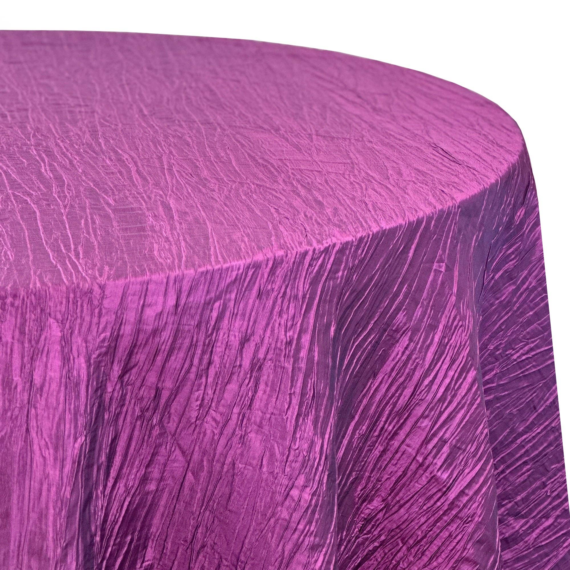 YOUR CHAIR COVERS - Wholesale Tablecloth - 132 inch Crinkle Taffeta Round Tablecloth Purple1