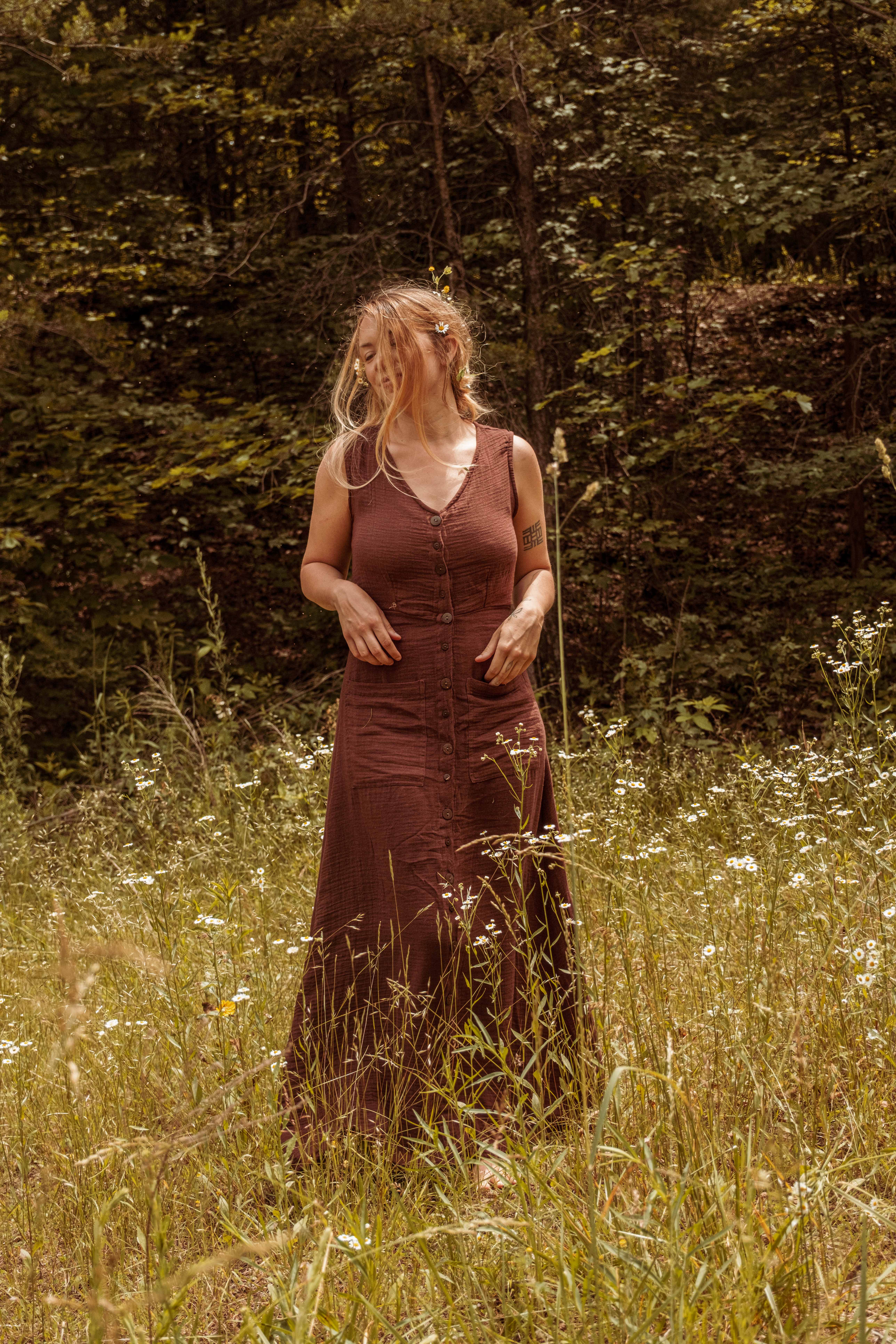 Gardenbelle Shop - Vendita all'ingrosso Vestito - Donna - Abito lungo stile bohemien in cotone biologico e bambù con bottoni, modello duster3