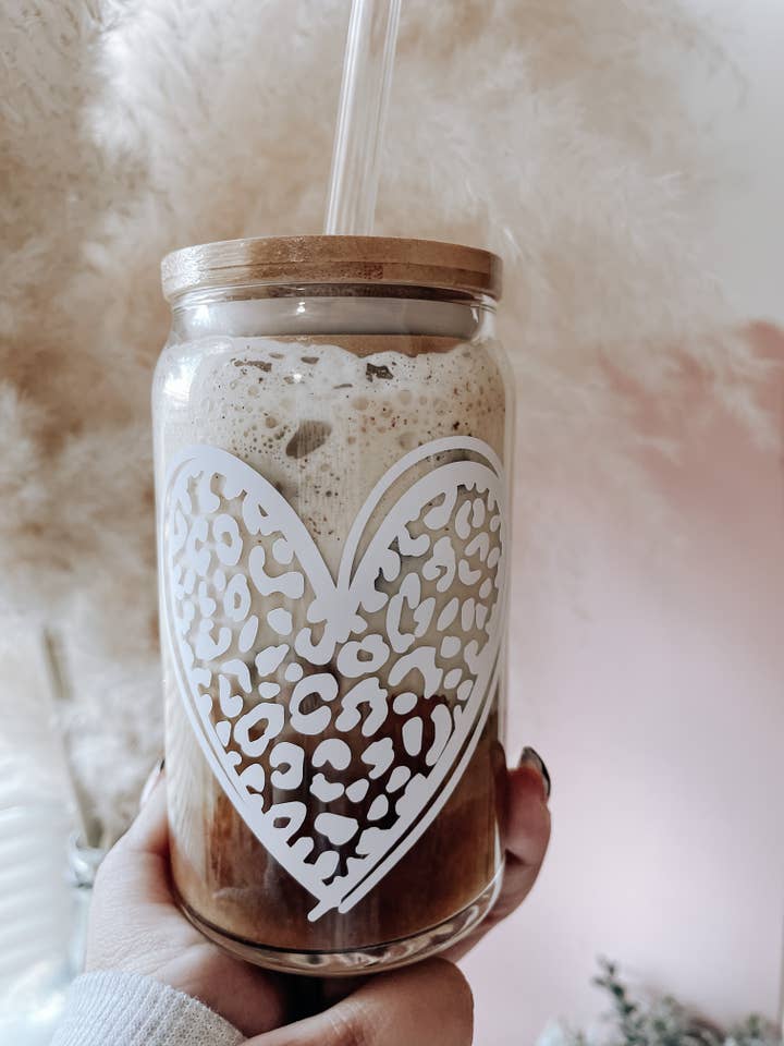 Leopard Heart Beer Can Glass Cup for wholesale by Designs by Jessi Rose