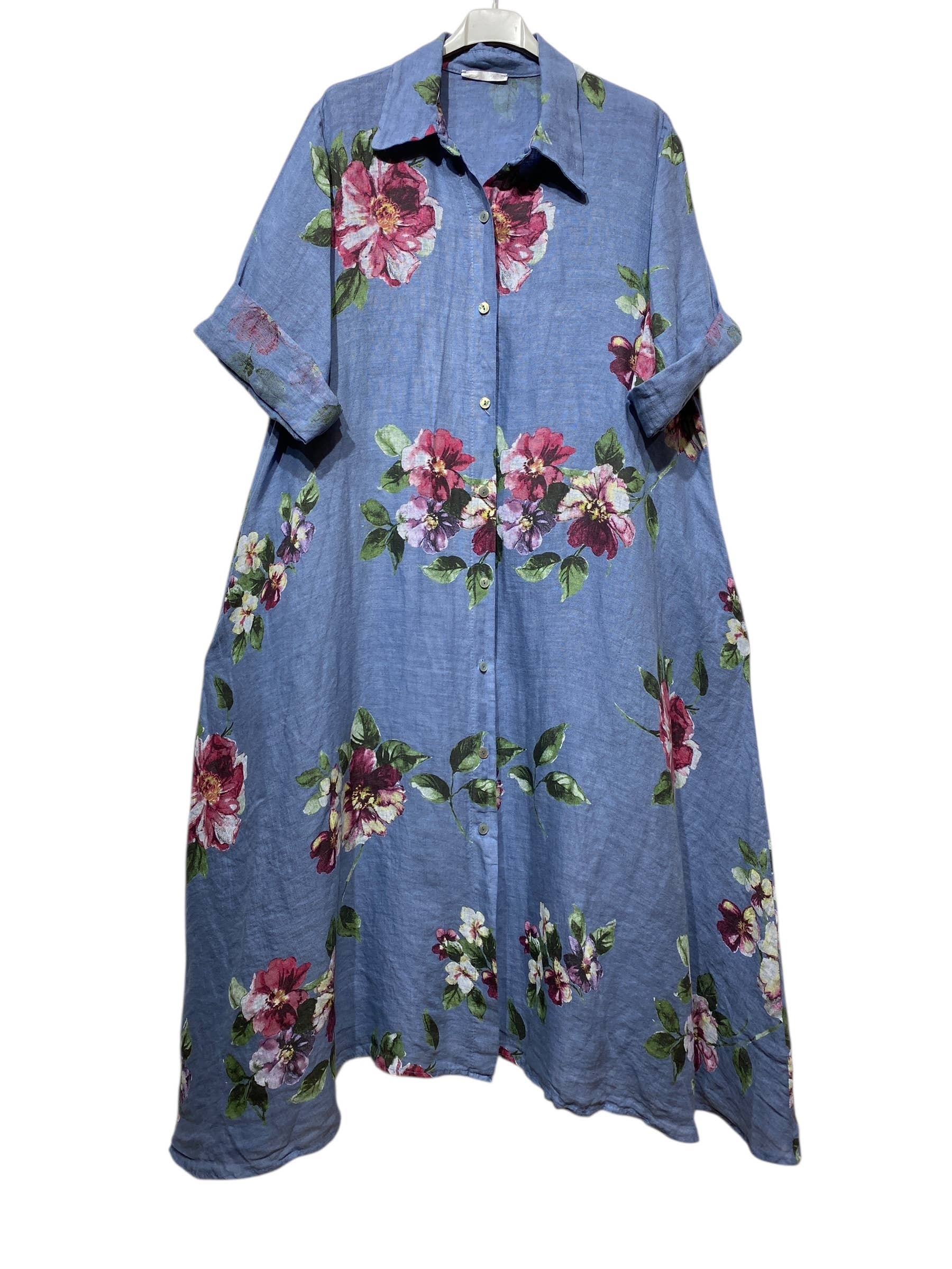 LINEN & COTTON HOUSE - Vente Robe – femme - 8052 E  LONGUE ROBE AVEC POCHES EN LIN  MOTIF 4