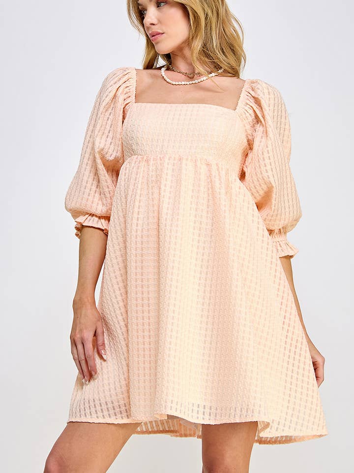 Sweet Lemon – wholesale Klänning - Dam – Rodnande Blom Texturerad Babydollklänning