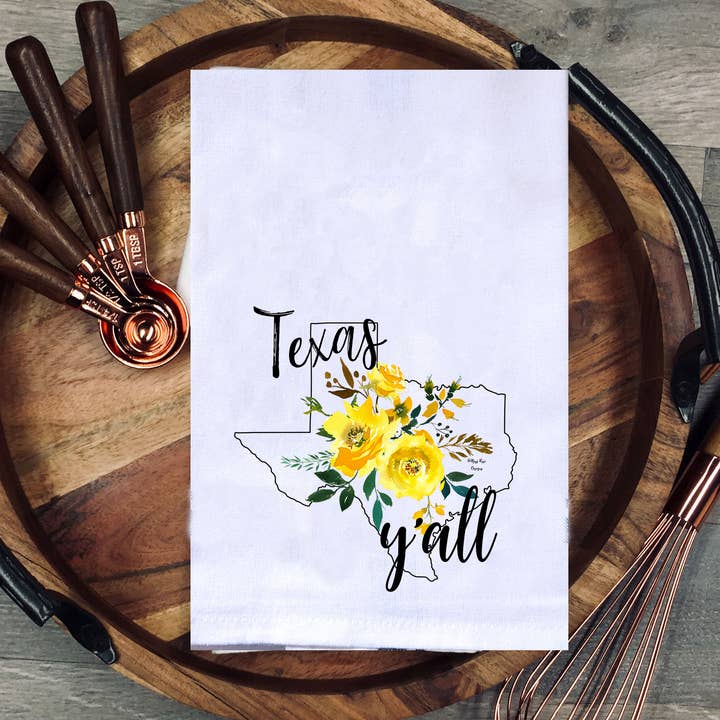 Toalha de Cozinha Y'all Rosa Amarela do Texas por atacado de Moss Rose Designs