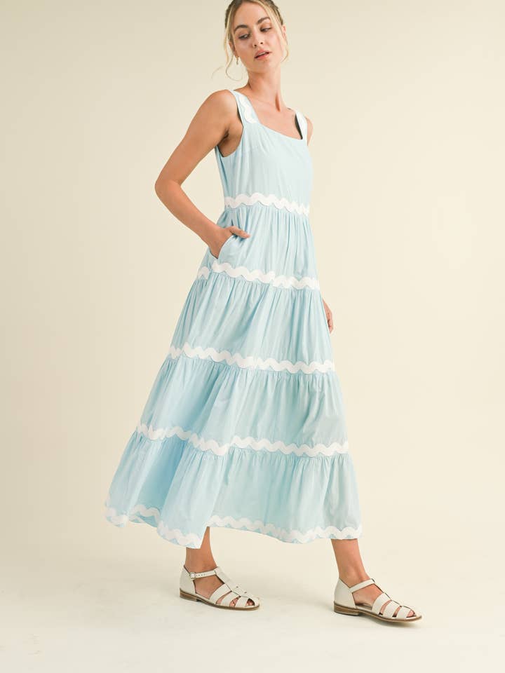 &MERCI - Wholesale Dress - Women's - TIERED RIC RAC TRIM MIDI DRESS MDR307422