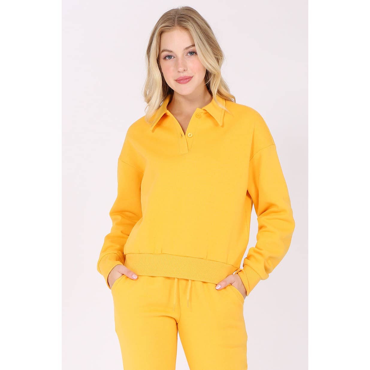 UP CLOTHING – wholesale Sweatshirt – Women's – Solid Fleece Polo Sweatshirt10