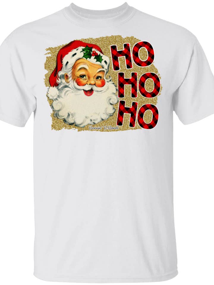 Santa Ho Ho Ho Plaid Youth Tee for wholesale by Runnin' R Ranch