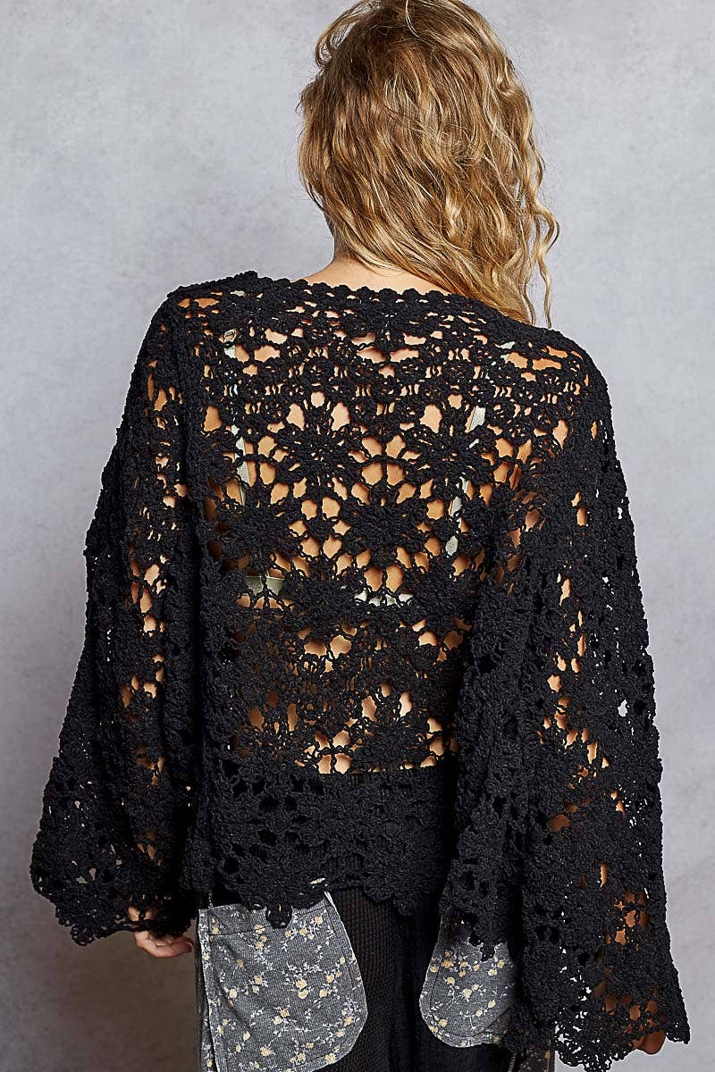 Pol Clothing - Wholesale Knit Sweater - Women's - Textured Chenille Sweater Loose Fit Crochet Top 4