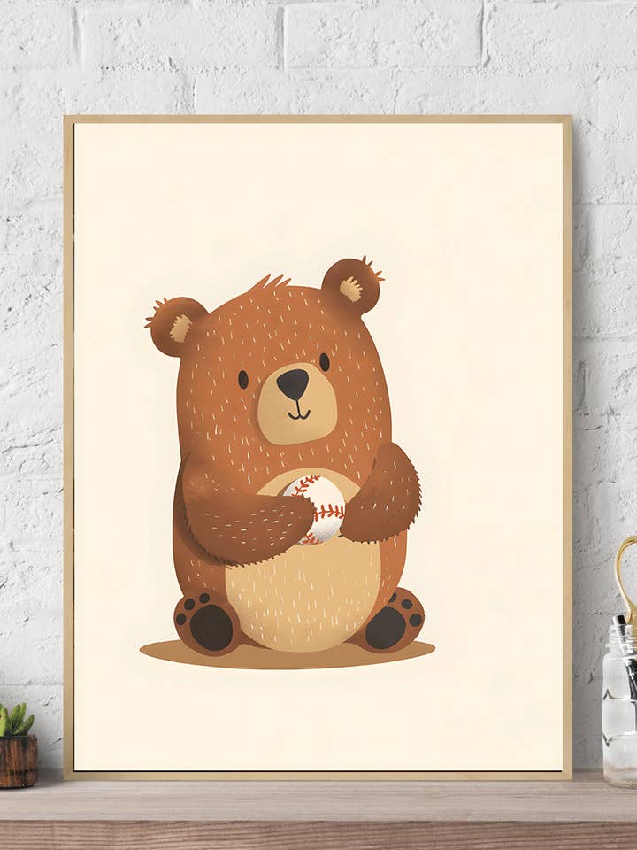 Bear Kids Tecknad Baseball Canvas Väggkonsttryck för wholesale av Arttique - Artistry Canvas Prints