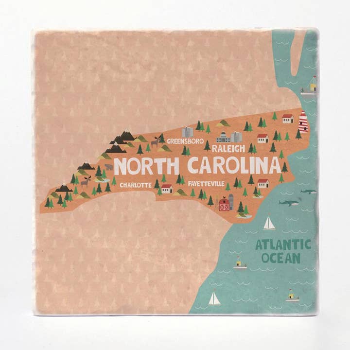 Sous-verres Illustration de l'État de Caroline du Nord pour la vente par Versatile Coasters