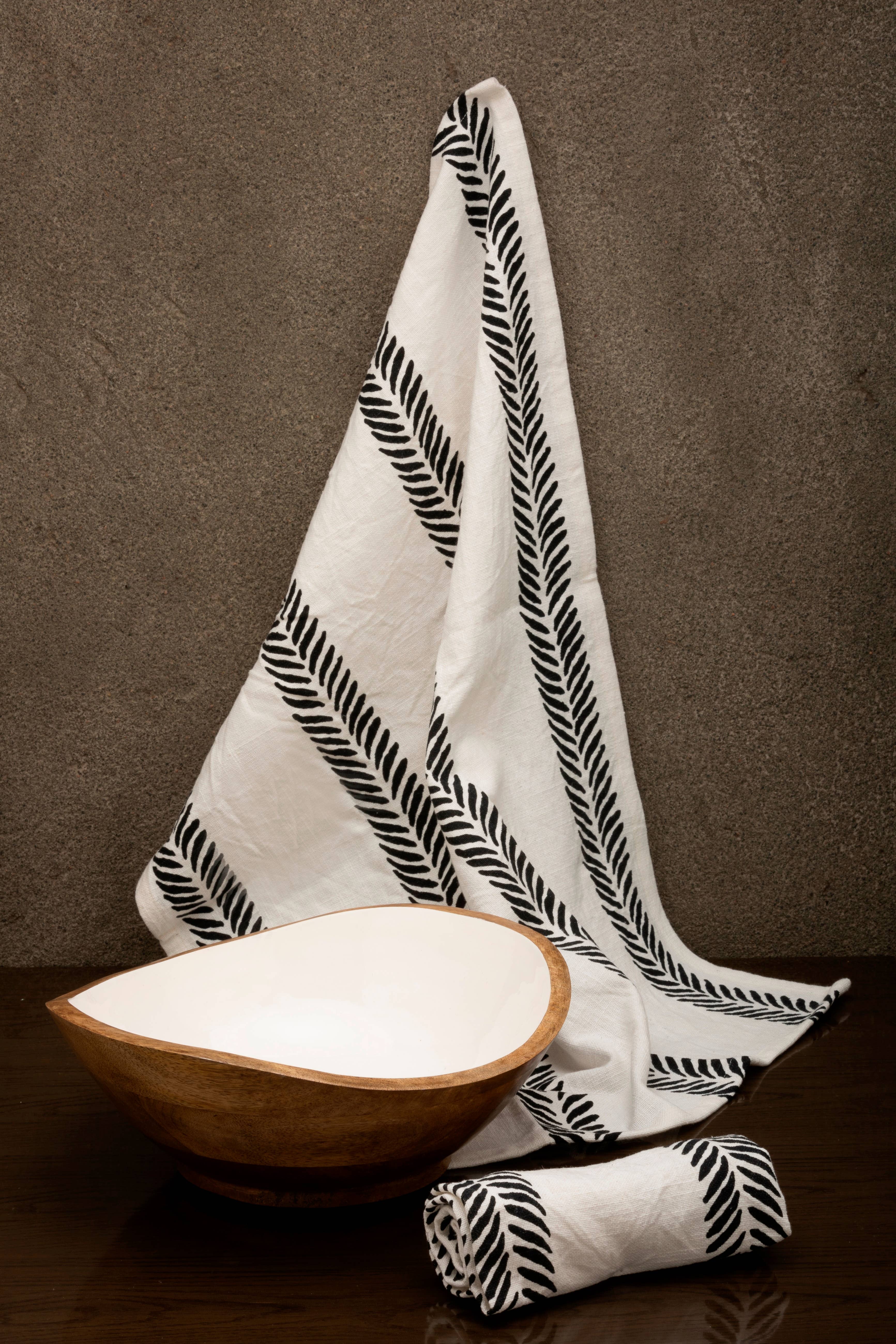 Rich Home Linens - Wholesale Serving bowl - Gift Set - Wooden Serving Bowl with 2 Dish Towels1