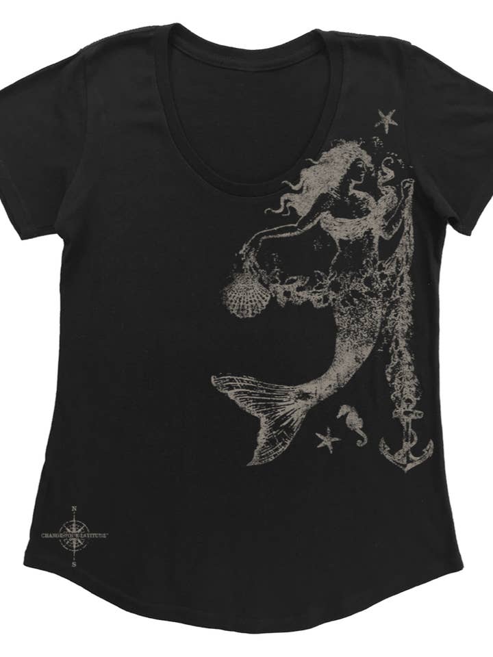 Scoop-Neck Tee - Mermaid - Black/Taupe for wholesale by Change Your Latitude
