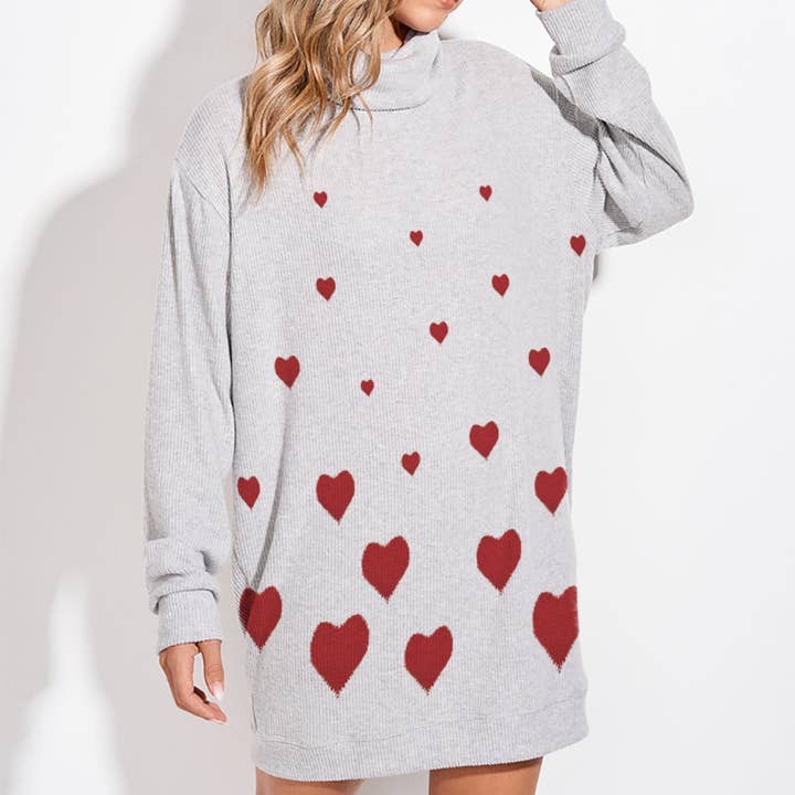 T913G10500A - Red Heart Turtle Neck Tunic Dress for wholesale by Phil Love