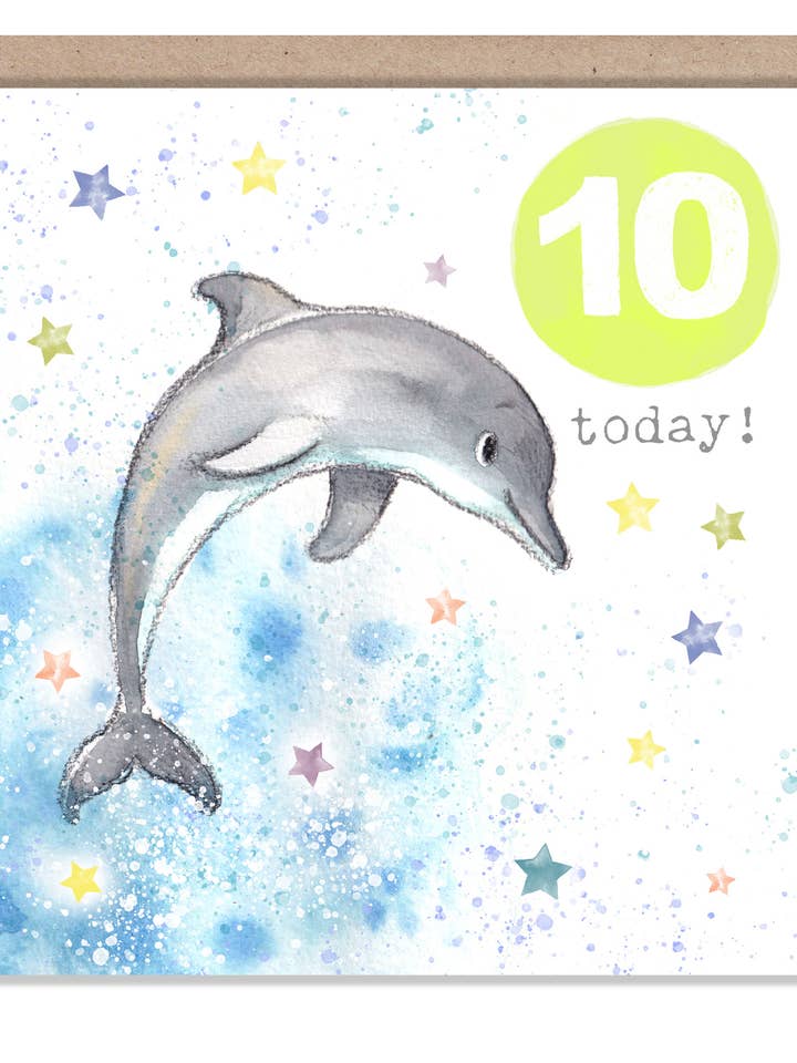 Age10 Birthday Card - Dolphin - Party Time - PTAGE010 for wholesale by Paper Shed Design Ltd