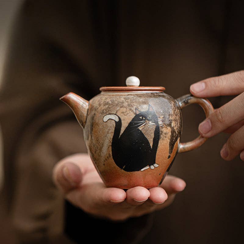 Gohobi （We cover U.S. import duties） - Wholesale Tea Pot - Gohobi Handmade Black Ink Hand-painted Cat Teapot 00213