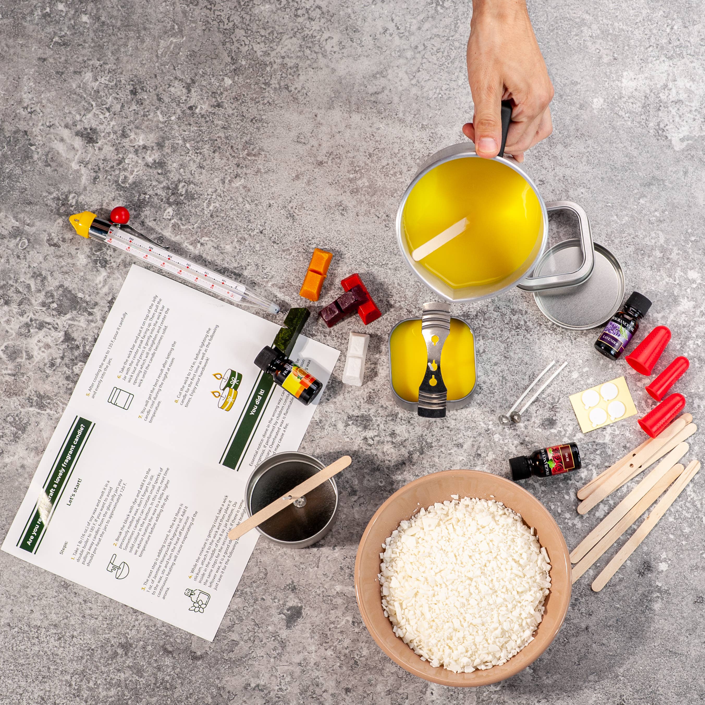Lelaffet - Wholesale DIY Craft Kit - Candle Making Kit, Soy Wax, 16 Color Dyes, Thermometer, Tins6