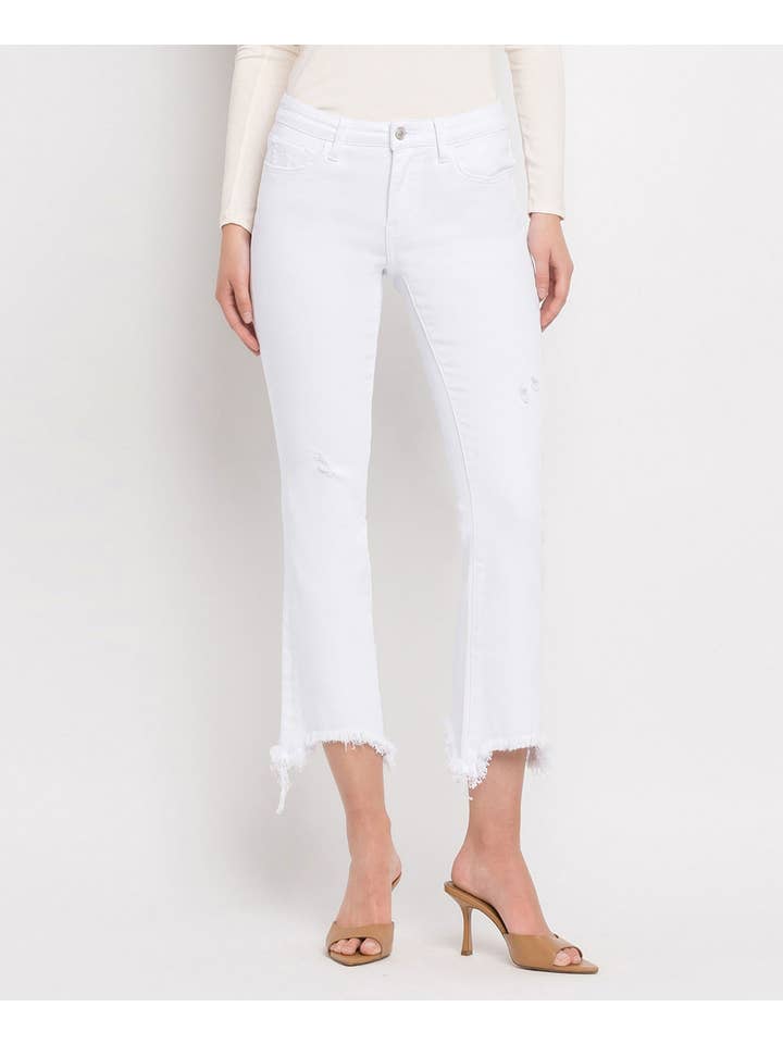 OPTIC WHITE MID RISE DISTRESSED HEM ANKLE BOOTCUT JEANS T6047WH for wholesale on Faire